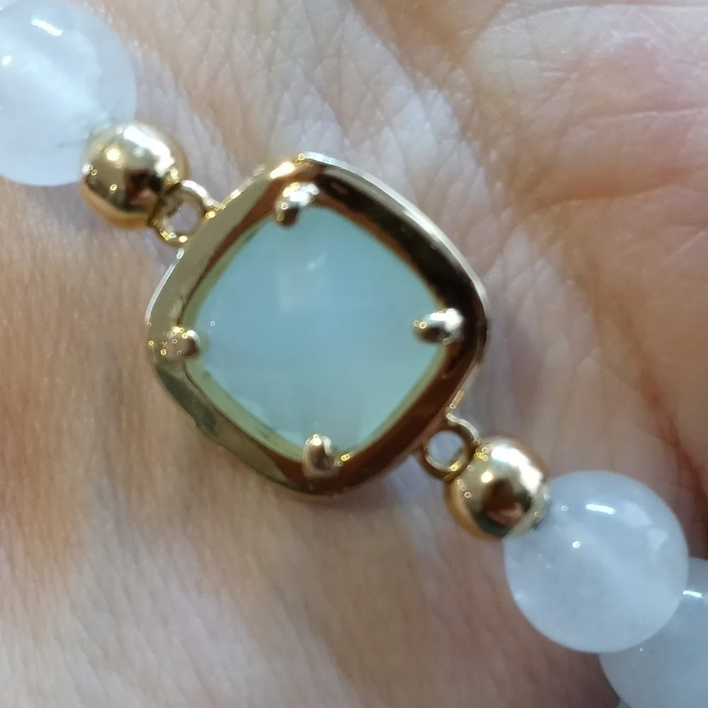 Stretchy Moonstone bracelet with rhinestone accent